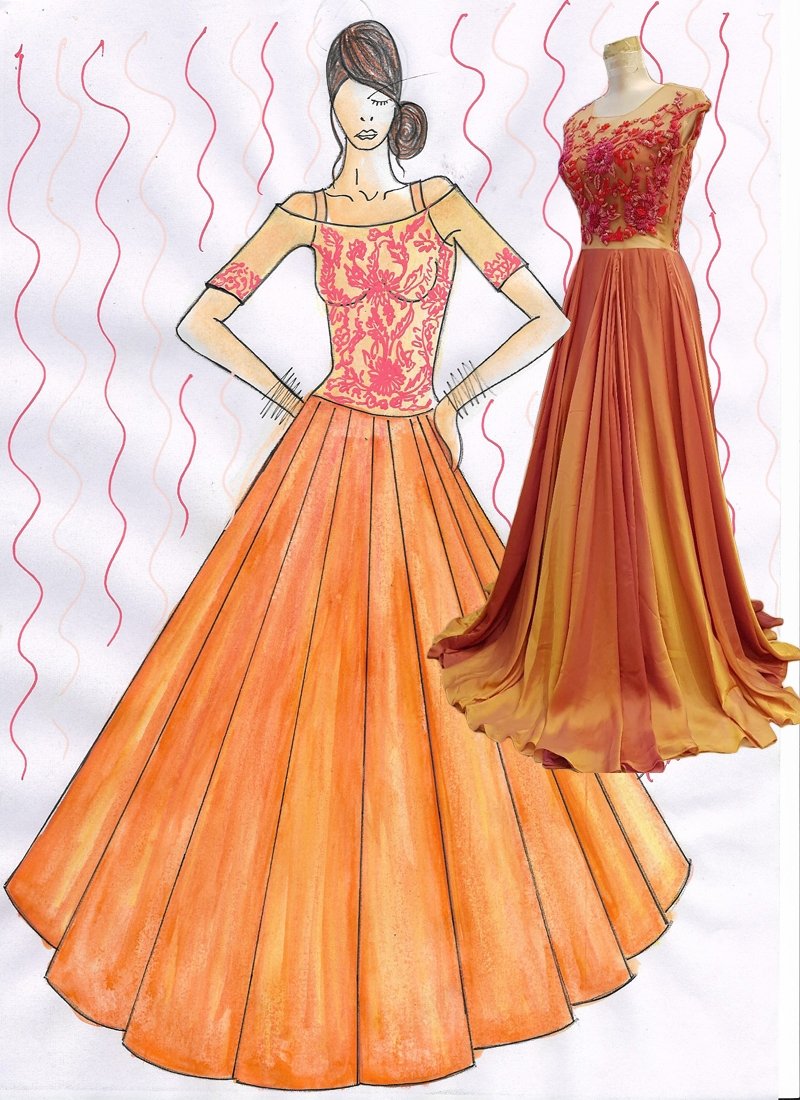Buy Orange Colour Lehenga Gown SFI53 - ShreeFashionWear  