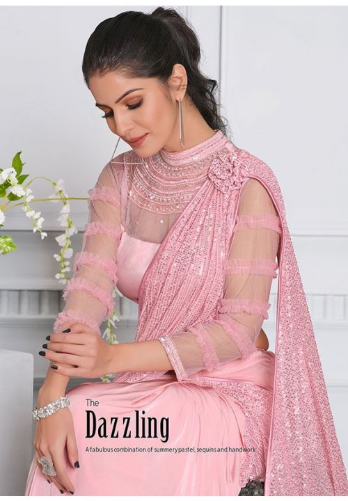 Candy Pink Indian Designer Lycra Fabric Saree SRDIW7905 - ShreeFashionWear  