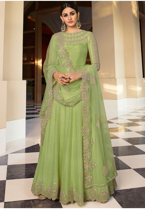 Classical Green Silk Long Anarkali Gown SFSA258902C - ShreeFashionWear  