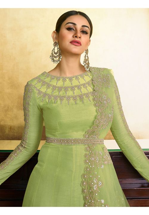 Classical Green Silk Long Anarkali Gown SFSA258902C - ShreeFashionWear  