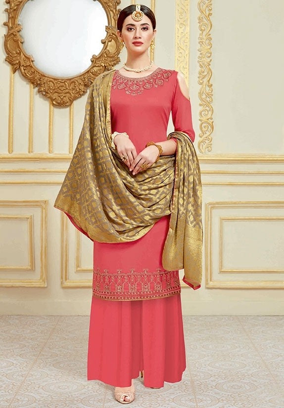 Coral Pink Color Satin Fabric Palazzo Suit SFWY679 - ShreeFashionWear  
