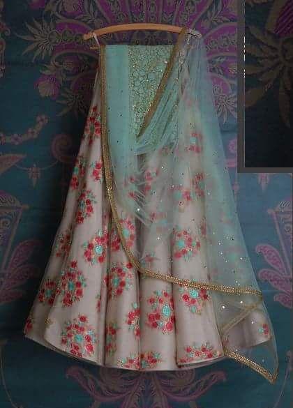 Cream Floral Bridal Reception Lehenga Set In Silk Heavy Handwork INS1534 - ShreeFashionWear  