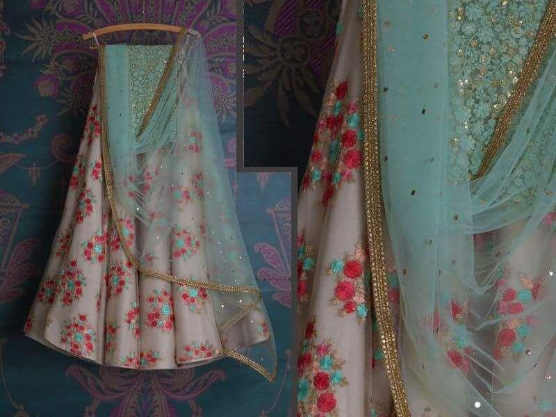 Cream Floral Bridal Reception Lehenga Set In Silk Heavy Handwork INS1534 - ShreeFashionWear  
