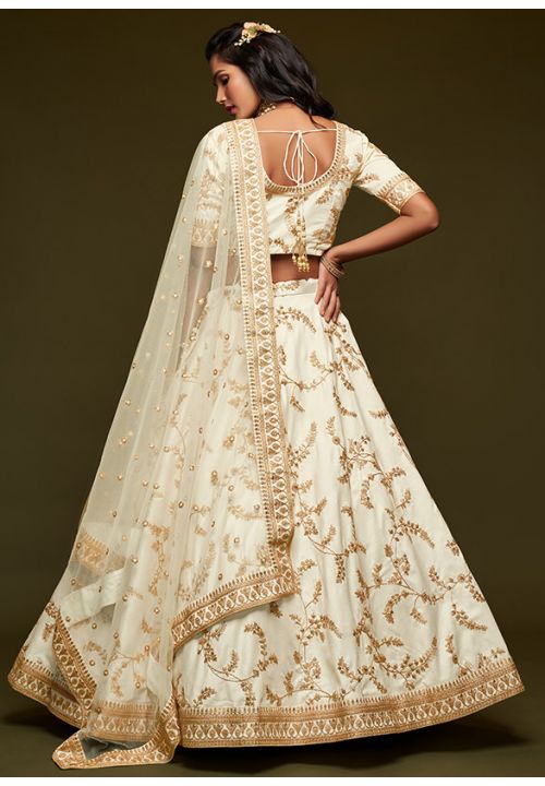 Bridal Lehenga Choli Cream Royal Art Silk Embroidered Wedding Ghagra Choli  – Lady India