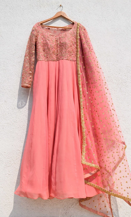 Delight Pink Anarkali Wedding Suit With Seqiun SFIN0923 - ShreeFashionWear  