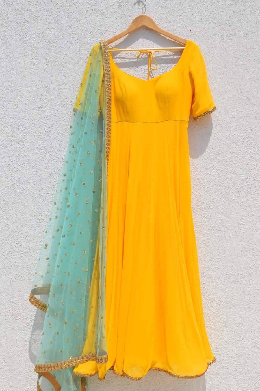 Delight Yellow Shaded Ice Blue Anarkali Wedding Suit SFIN3209 - ShreeFashionWear  