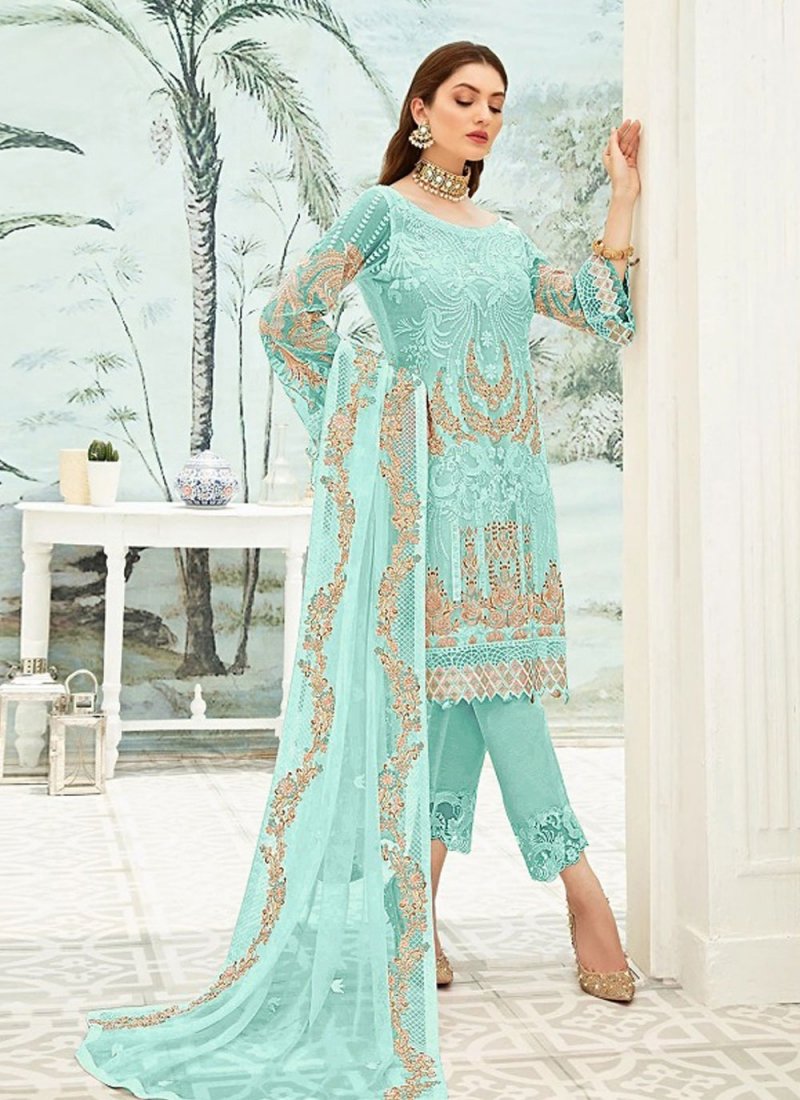 Designer Blue Salwar Kameez Pant Suit In Georgette EXMAY51 - ShreeFashionWear  