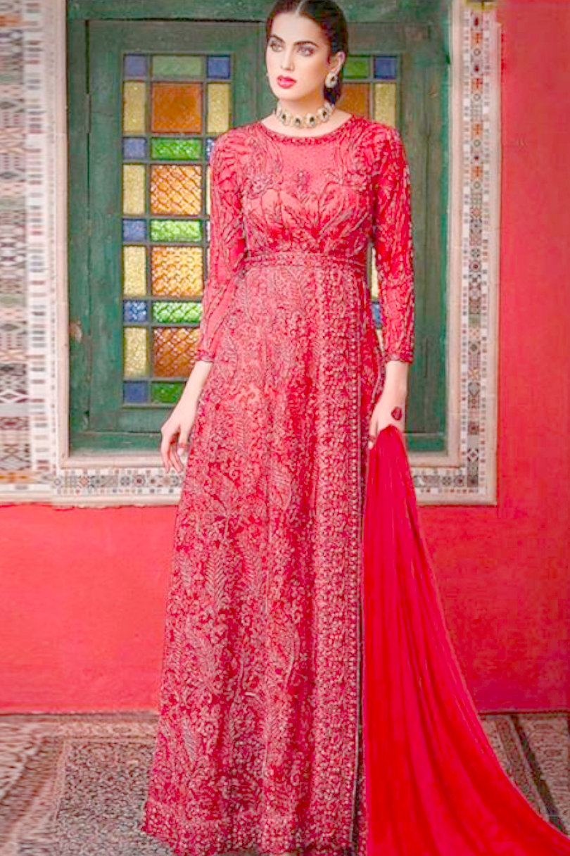 Designer Bridal Red Long  Churidar Suit Georgette YD0944 - ShreeFashionWear  