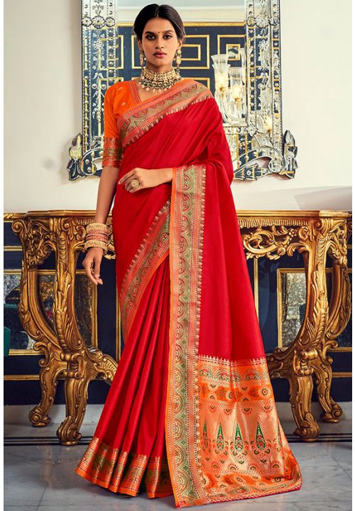 Designer Red Indian Wedding Banarasi Silk Saree RS SA306101 - ShreeFashionWear  
