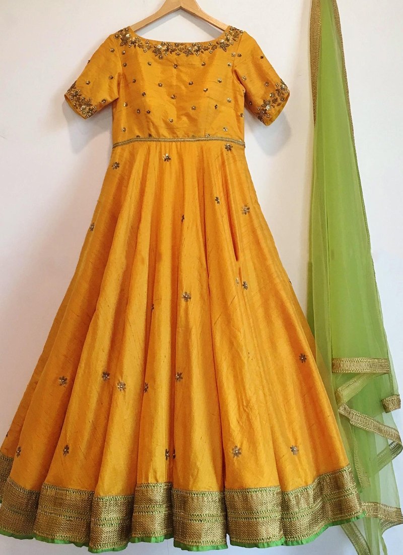 Designer Online Mustard Silk Anarkali Suit Online SF04220 - ShreeFashionWear  