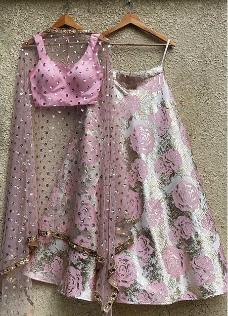 Designer Pink Top Jacquard Skirt SIYA3902 - ShreeFashionWear  