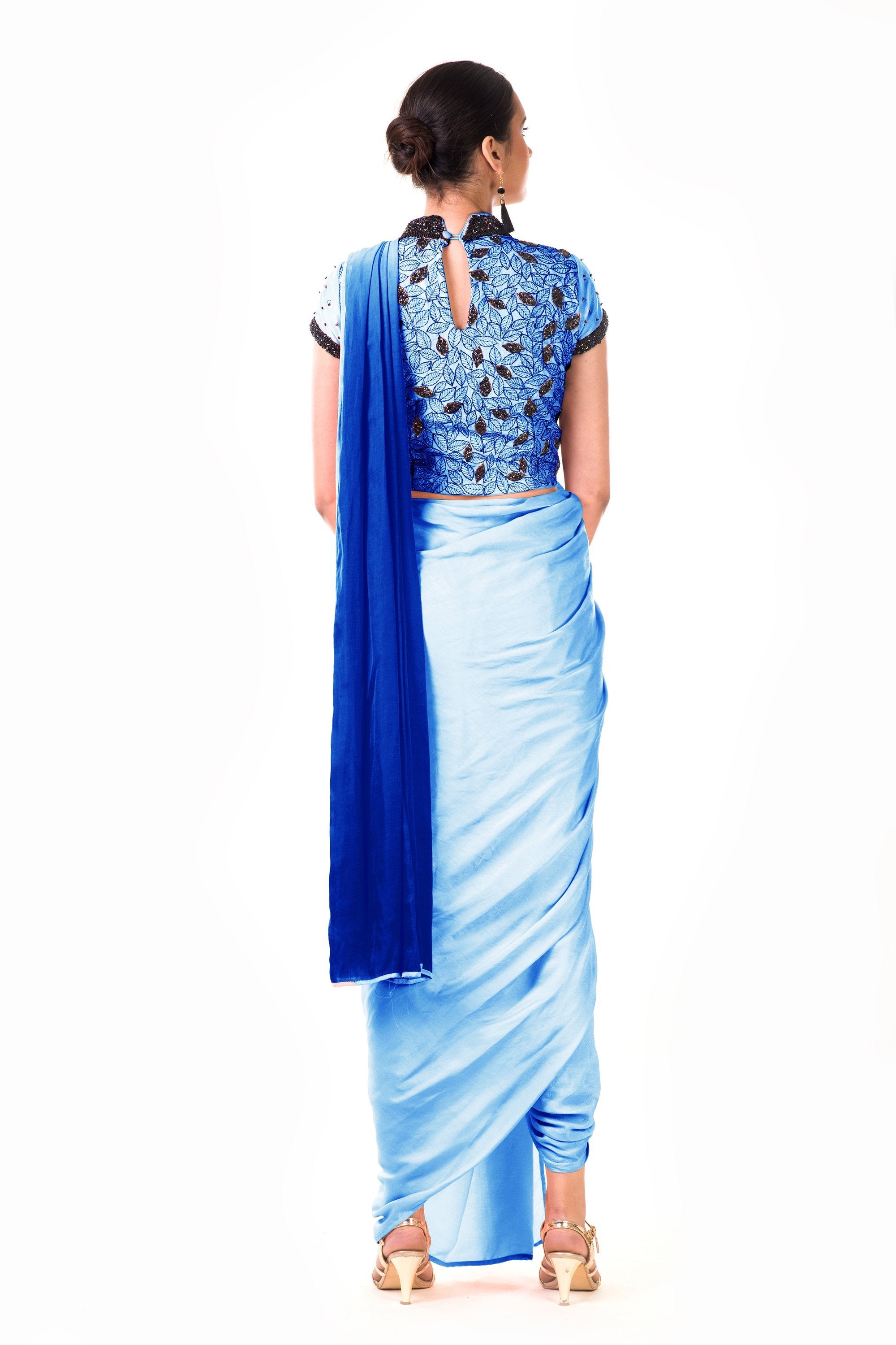 Dhoti Style Saree In Blue SFAX0093 Siya Fashions