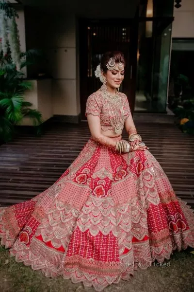 Red Pink Bridal Dulhan Wedding Haute Couture Silk Lehenga DULHAN54 - ShreeFashionWear  