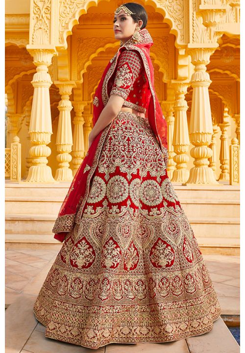 Pretty Red Color Velvet Heavy Designer Bridal Wedding Lehenga Choli  -1503130659 | Heenastyle