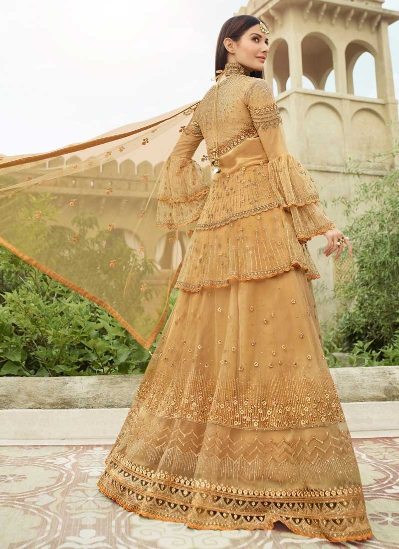 Entice Bridal Gold Palazzo Salwar Kameez Suit In Net APRFZ663 - ShreeFashionWear  