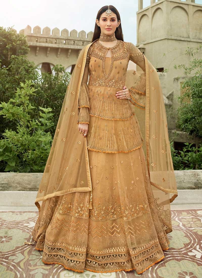 Entice Bridal Gold Palazzo Salwar Kameez Suit In Net APRFZ663 - ShreeFashionWear  