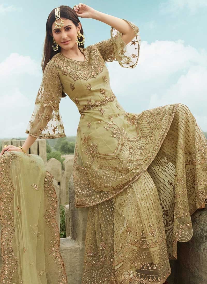 Entice Bridal Green Palazzo Salwar Kameez Suit In Net APRFZ662 - ShreeFashionWear  