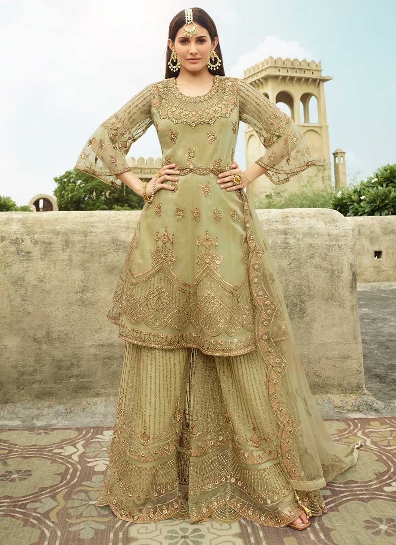 Entice Bridal Green Palazzo Salwar Kameez Suit In Net APRFZ662 - ShreeFashionWear  