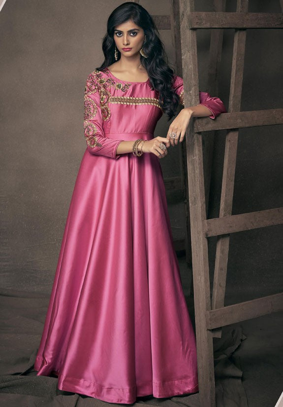 Evening Satin Silk Ready Made Gown In Shine Pink Y989D - ShreeFashionWear  