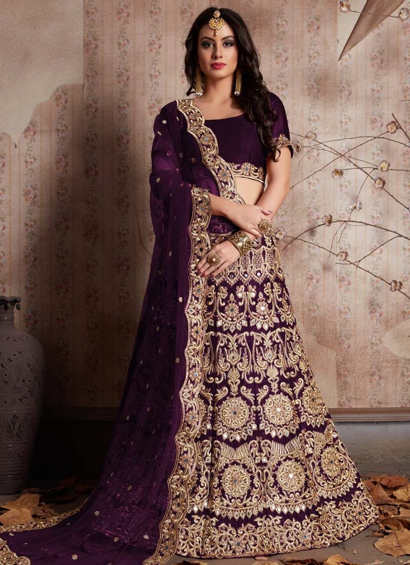 Fashionista Purple Indian Party Lehenga Choli In Velvet Zari Work SFPARTY324 - ShreeFashionWear  