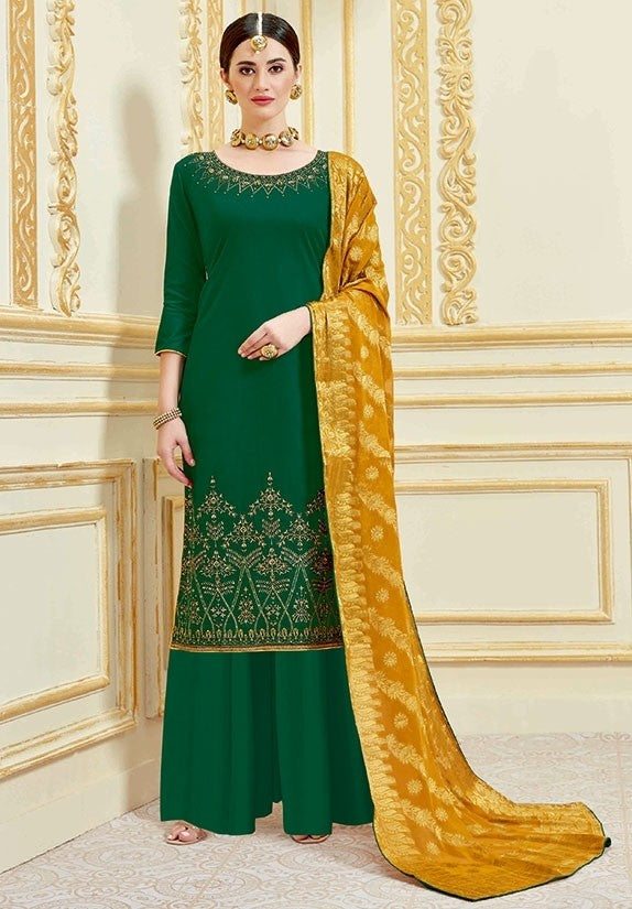 Forest Green Color Satin Fabric Palazzo Suit SFWY663 - ShreeFashionWear  