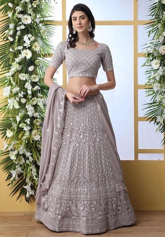 Georgette Grey Sangeet Lehenga Choli Sequin SFYDS3310 - ShreeFashionWear  