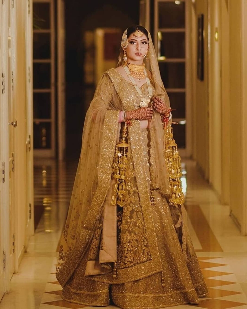 Gold Bridal Dulhan Wedding Haute Couture Silk Lehenga DULHAN57 - ShreeFashionWear  