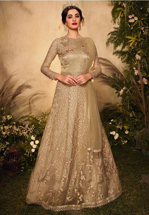 Gold Bridal Net Anarkali Gown With Stone Work SFSA257804 - ShreeFashionWear  