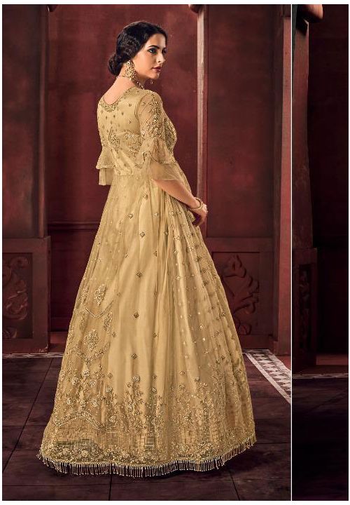 Gold Bridal Organza Silk Anarkali Gown With Stone Work SFSA257104 - ShreeFashionWear  