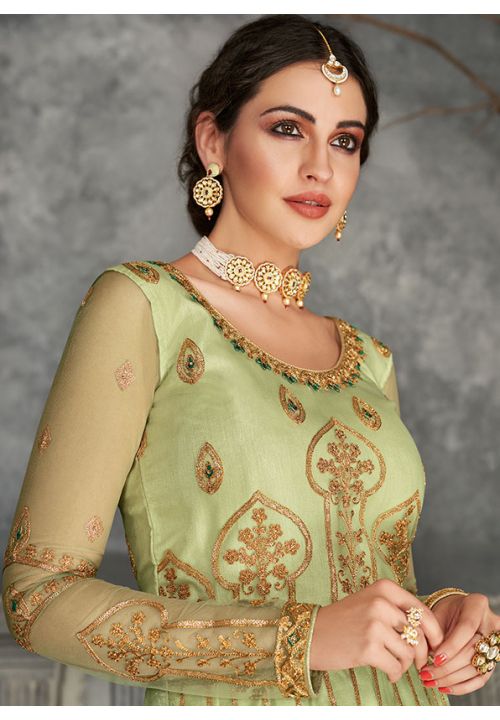 Green Bridal Anarkali Gown In Net Lucknowi Work SFYS62202 - ShreeFashionWear  