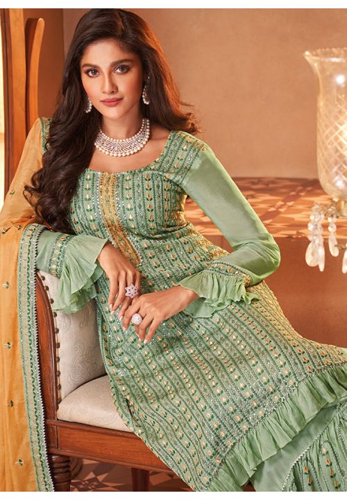 Green Bridal Sangeet Party Sharara Suit In Georgette SFDSIF6502 - ShreeFashionWear  