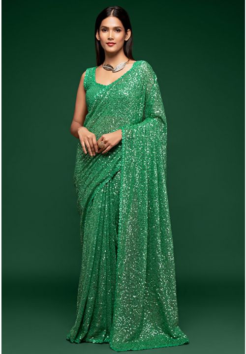 Buy Green Saree Georgette Printed Floral Pattern For Women by Nazaakat by  Samara Singh Online at Aza Fashions.