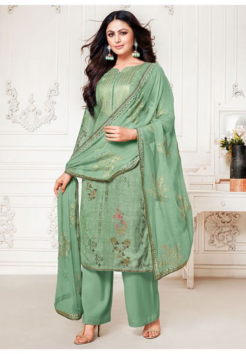 Green Cotton Silk Plus Size Palazzo Suit SFSA243604 - ShreeFashionWear  
