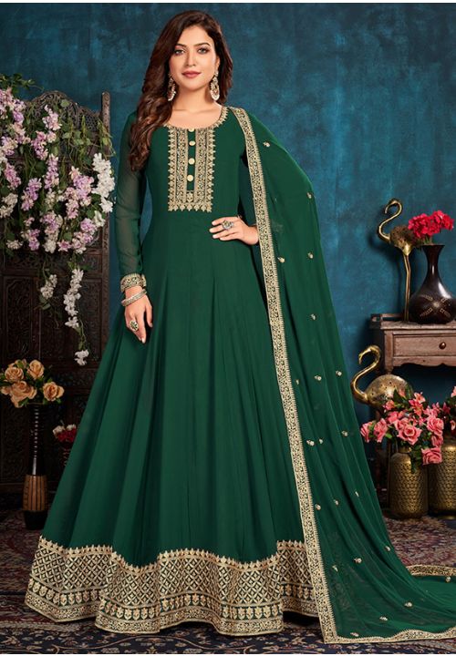 Green Designer Bridesmaid Long Anarkali Suit In Georgette SRDFS17101 - ShreeFashionWear  