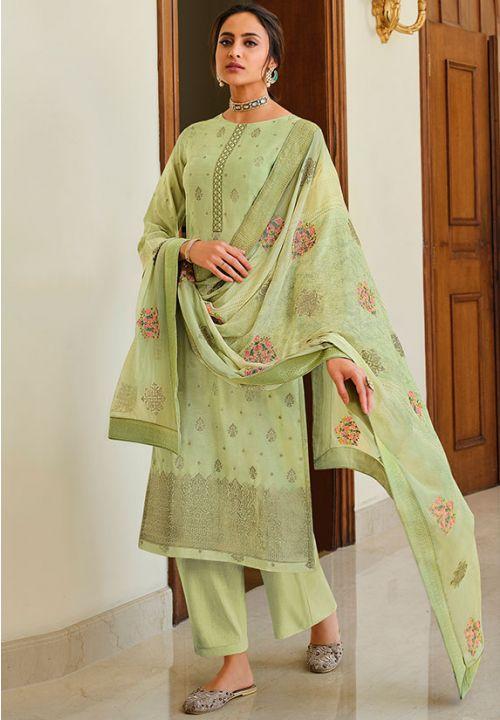 Green Dola Silk Wedding Plussize Palazzo Suit  EXSTL14103 - ShreeFashionWear  