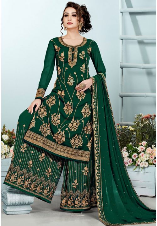 Green Evening Indian Pakistani Palazzo Suit XSmall - 4XLarge YDSA281103 - ShreeFashionWear  