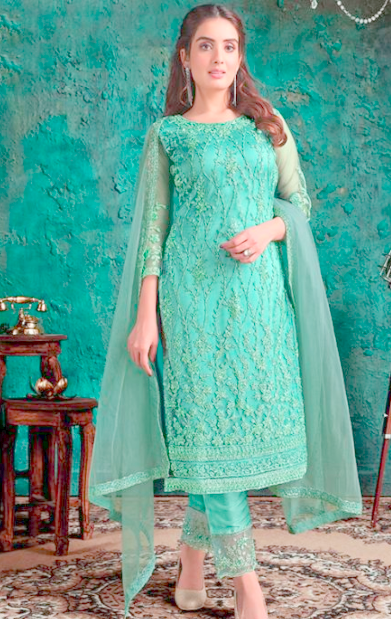 Green Festive Salwar Kameez Suit In Net APR532 - ShreeFashionWear  
