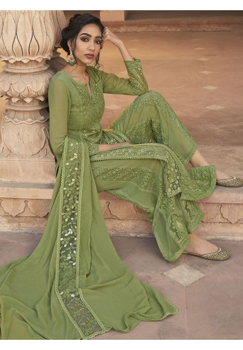 Green Georgette Bridesmaid Palazzo Suit SFYS66603 - ShreeFashionWear  