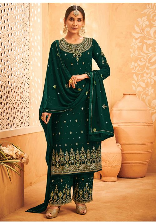 Green Georgette Plus Size Salwar Pant Palazzo Suit SRDSIF9403 - ShreeFashionWear  