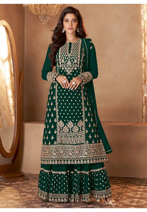 Green Heavy Indian Pakistnai Wedding Palazzo Suit Georgette SFSA288102 - ShreeFashionWear  