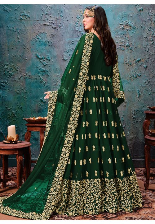 Green Indian Pakistani Wedding Anarkali Sangeet Gown SFDFS14201 - ShreeFashionWear  