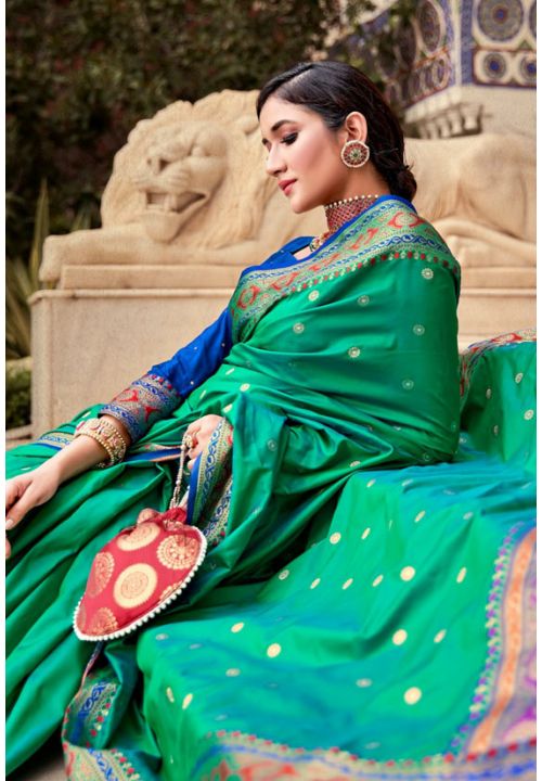 Green Indian Sangeet Bridesmaid Wedding Saree In Silk SRSA278506 - ShreeFashionWear  