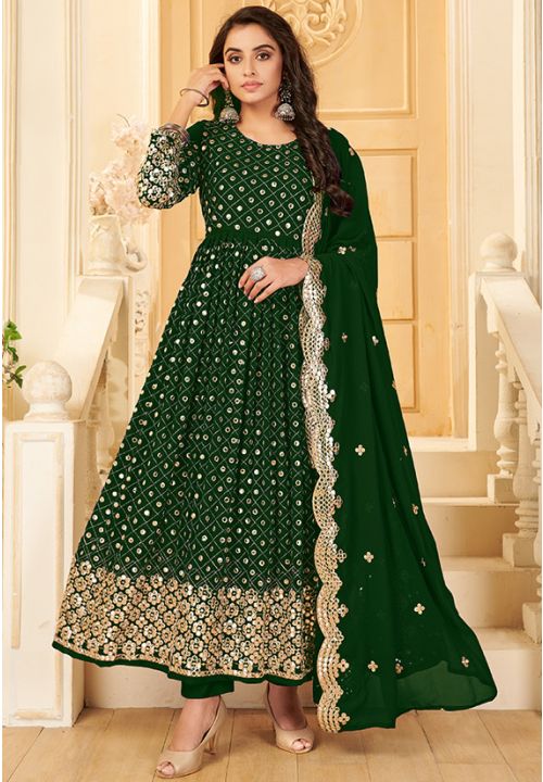 Green Indian Wedding Bridesmaid Long Anarkali Mirror Work SAYS70003 - ShreeFashionWear  
