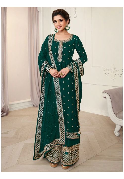 Green Nidhi Shah Bollywood Palazzo Suit In Silk SFSA289409 - ShreeFashionWear  