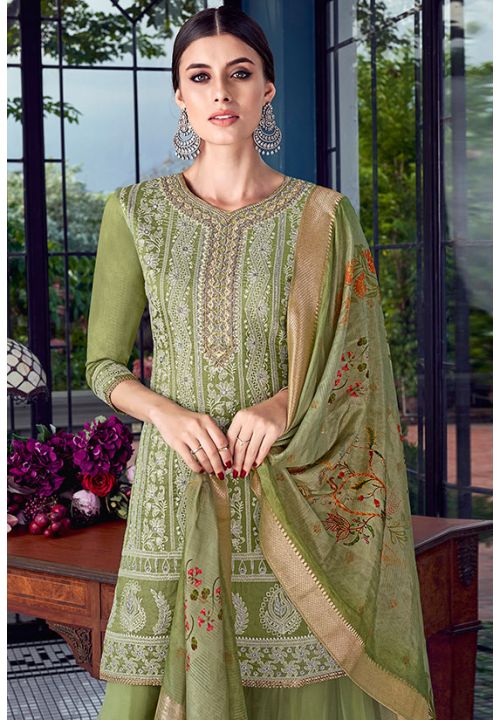 Green Peach Chanderi Silk Palazzo Suit SHSWG5305 - ShreeFashionWear  
