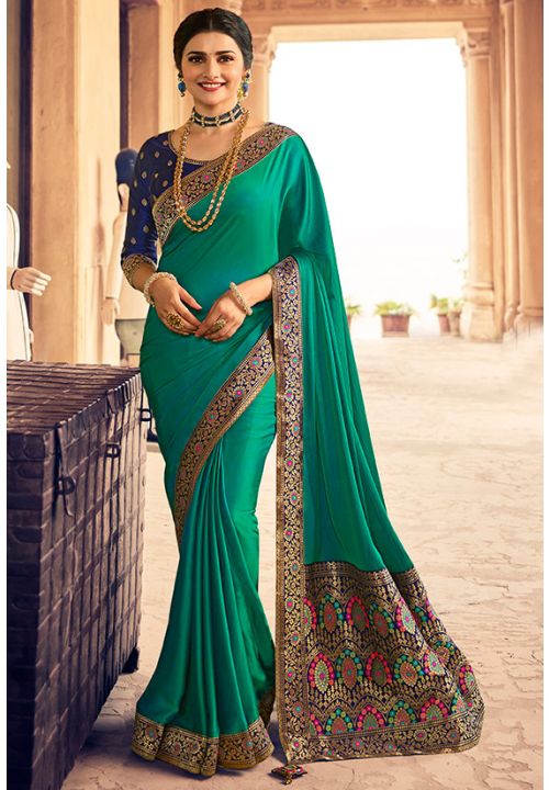 Green Prachi Desai Silk Crepe Designer Saree SFFSN23101 - ShreeFashionWear  