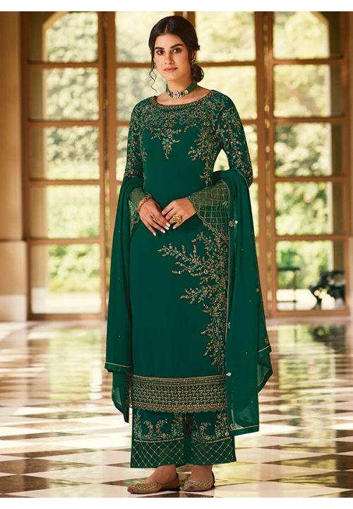 Green Pure Georgette Plussize Wedding Palazzo Suit  SFSA255202 - ShreeFashionWear  