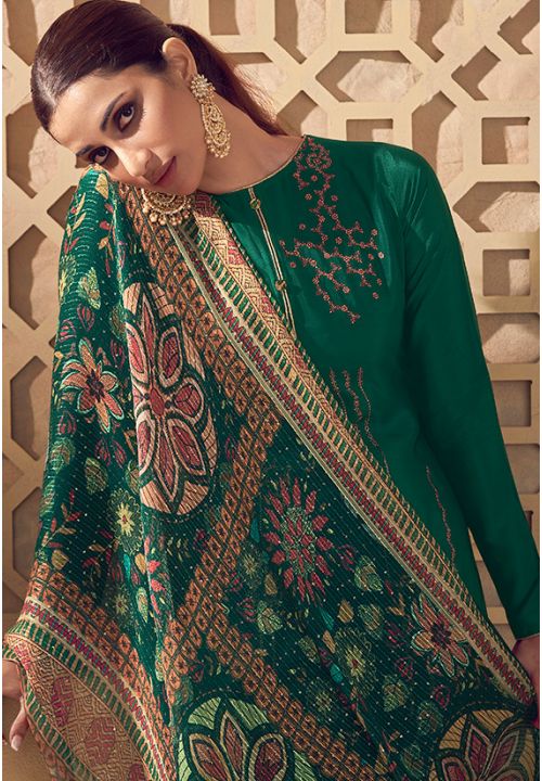 Green Pure Muslin Plus Size Salwar Pant Palazzo Suit SRDSIF9204 - ShreeFashionWear  
