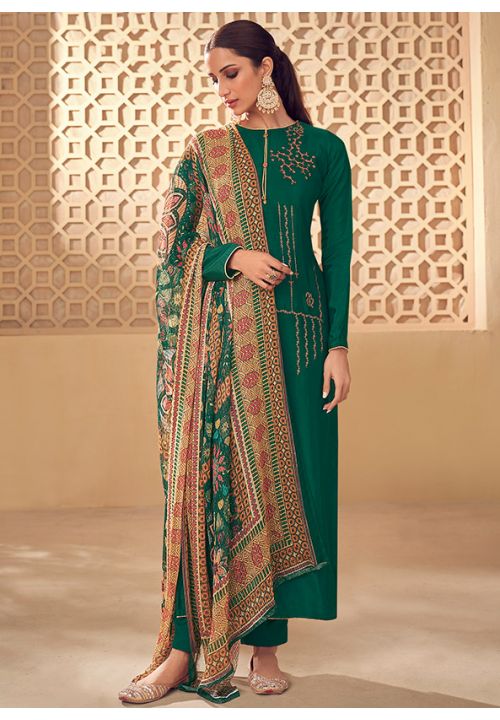 Green Pure Muslin Plus Size Salwar Pant Palazzo Suit SRDSIF9204 - ShreeFashionWear  