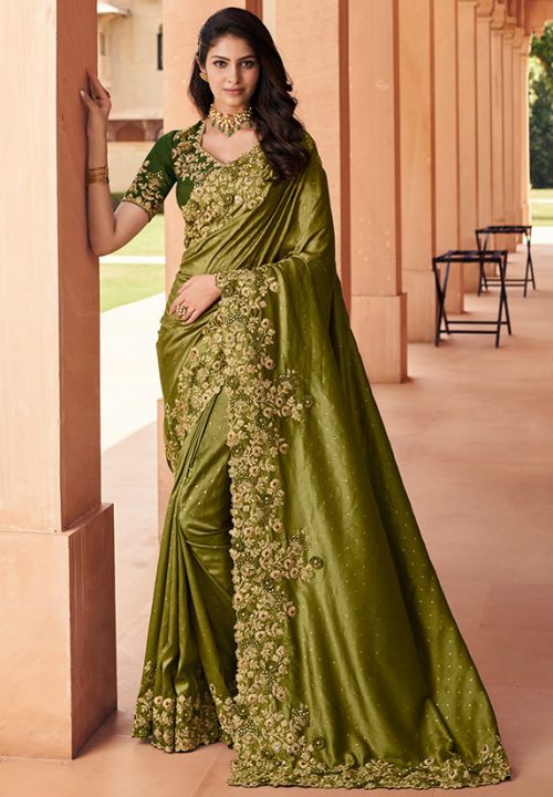 Green Pure Silk Sangeet Wedding Designer Saree SFYMK3512 - ShreeFashionWear  